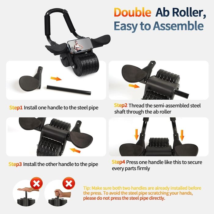 Ролер для пресу Ab Roller з підтримкою ліктів, автоматичний, для дому, чорний, без таймера