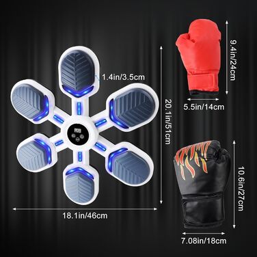 Музичний бокс-машина Wandmodell з Bluetooth, LED, 9 режимів і швидкостей, з боксерськими рукавичками для дітей і дорослих