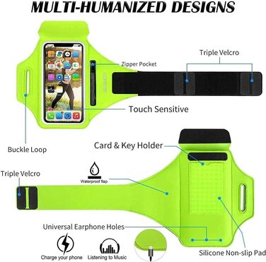 Спортивний браслет на руку для бігу з кишенькою для телефону та ключами, підходить для iPhone 17/16/15/14/13/12/11 Pro Max/Plus, зелений (до 6.9 дюймів)