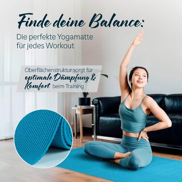 Йога мат для фітнесу, 183x61x0.4 см, неслизька, для йоги, фітнесу, пілатесу, під спортивне обладнання | Звукоізоляція, міцна, Petrol