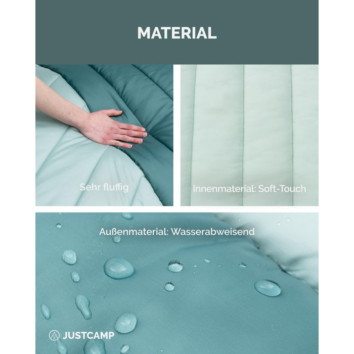 Спальний мішок Justcamp Melvin XXL 4 сезони для дорослих, м'ятний колір