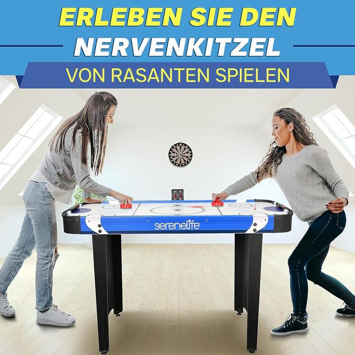 Серенелайф Ейрхокей: стіл для ехокею, ігровий стіл для геймерів, стіл для ехокею, ігри, шайби та шайбелі, міцний стіл для ехокею для дітей та дорослих, повний розмір, блакитно-чорний колір