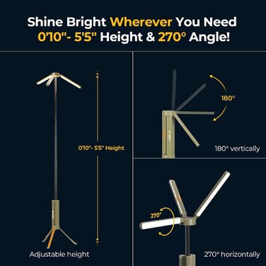 Ліхтар кемпінговий BougeRV 15600mAh, перезарядна лампа для кемпінгу, регульована висота та кут, IP54, водонепроникний, для кемпінгу, подорожей, надзвичайних ситуацій, зелений