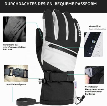 Водонепроникні зимові рукавички Unigear з утеплювачем 3M Thinsulate та сенсорним екраном для чоловіків та жінок, чорно-сірі (XS)