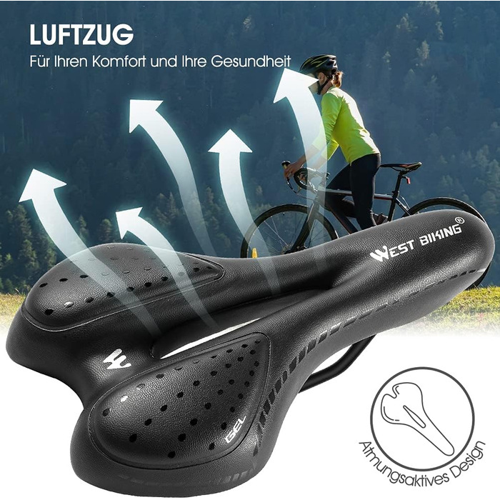 Зручний велосипедний сидіння LuTuo для чоловіків та жінок, м'яке гелеве сидіння, ергономічне, спортивне, для походів, з підкладкою для гірського велосипеда, шосе, BMX, MTB, City, E-bike, чорний