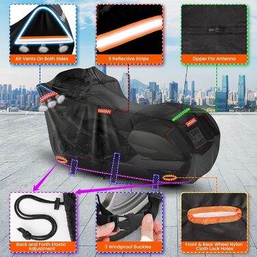 Водонепроникний чохол для мотоцикла Motorrad, 420D, зимовий, для туристичних моделей, захист від сонця, дощу та пилу, Deluxe Edition (274x111x142CM), чорно-помаранчевий