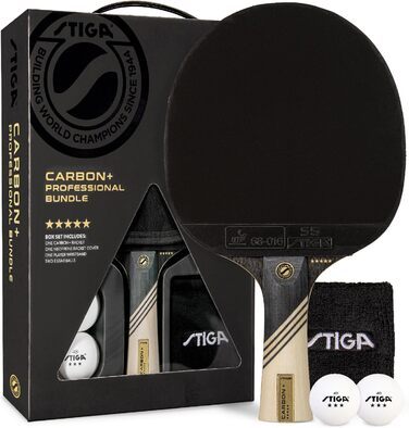Набір для пінг-понгу STIGA Carbon+ Bundle: лопатка з карбону, губка 2 мм, ручка Concave Pro, м'ячики 3 зірки, чохол, браслет