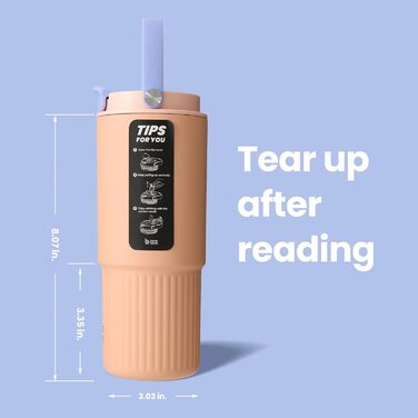 Термос BOTTLE BOTTLE 750 мл з трубочкою і ручкою, нержавіюча сталева пляшка для води, герметична, для авто, спорту, дому, офісу, школи, персикова