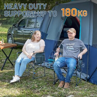 Крісло для кемпінгу Timber Ridge, складне, 180 кг, з бічним столиком та кишенею, блакитне