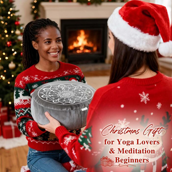 Традиційне медитаційне подушечка Hihealer з додатковим оксамитовим чохлом – велике тибетське подушечка для медитації, килимок для йоги Zafu, наповнене лузгою гречки, сірий та білий для жінок