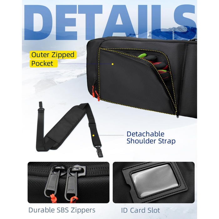 Чохол для сноуборду Abahub, водонепроникний, чорний, 163 см. Підходить для аксесуарів та перевезень літаком