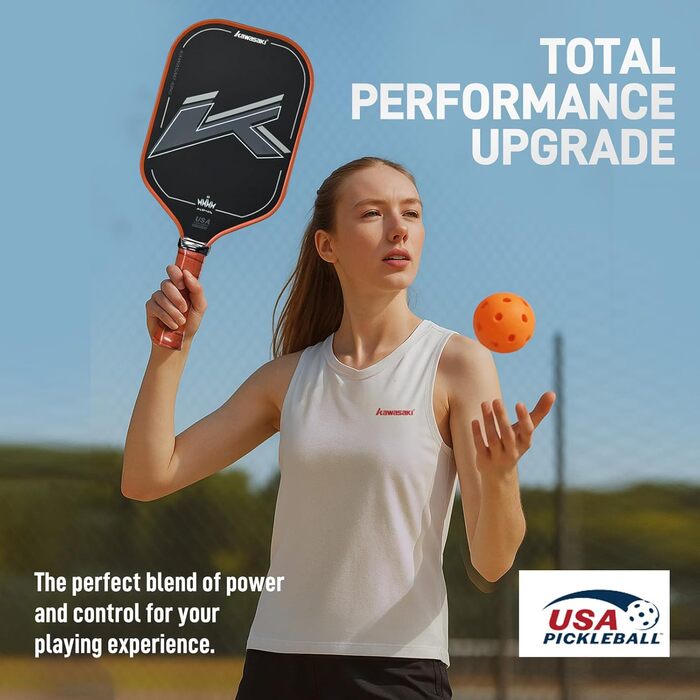 Паддл для піклболу Kawasaki T700 Premium Carbon Fiber (CFS) - серія King, схвалено USAPA, 16 мм, для змагань, з чохлом та ручкою, чорний/червоний